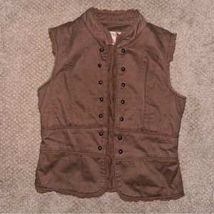 Vintage Brown Vest with Lace Trim and Buttons